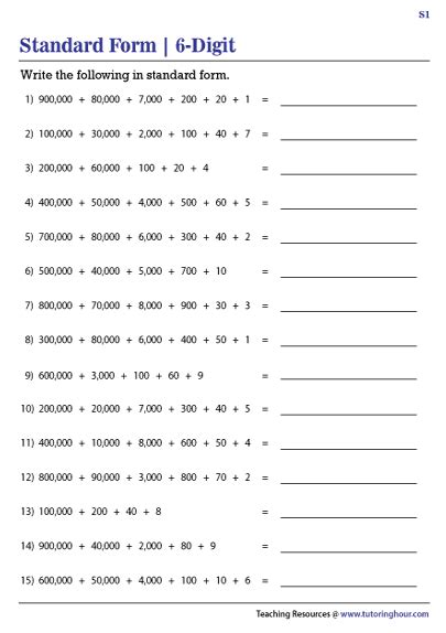 Write The Number In Standard Form Worksheets