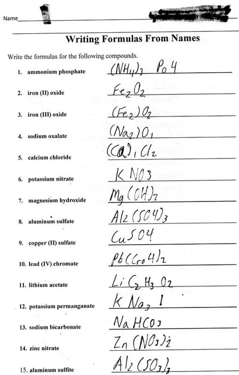 Writing Formulas From Names Worksheet