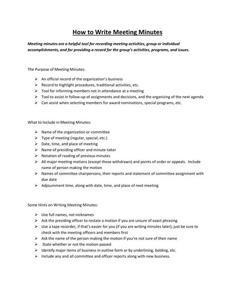 Writing Meeting Minutes Template