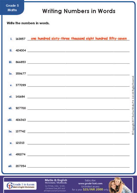 Writing Numbers Into Words Worksheet