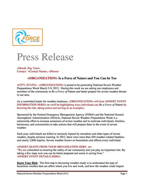 Writing Press Releases Template