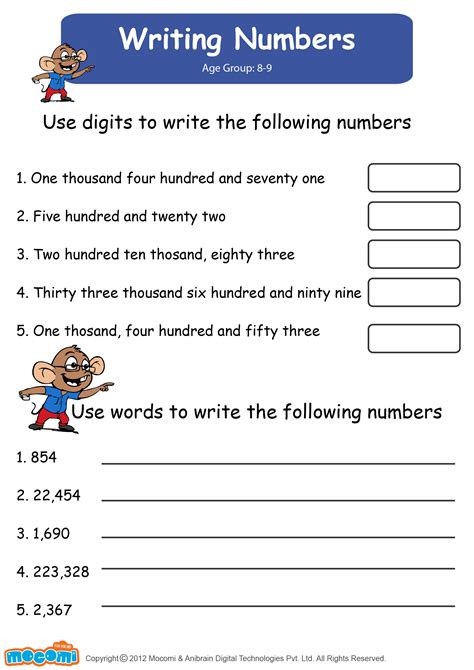 Writing The Numbers In Words Worksheets