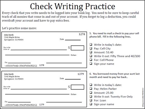 Writing A Check Worksheet
