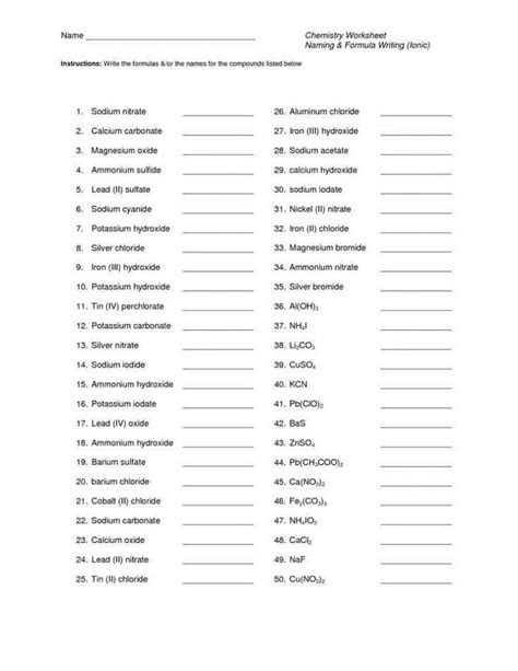Writing Chemical Formulas Worksheet Answer Key