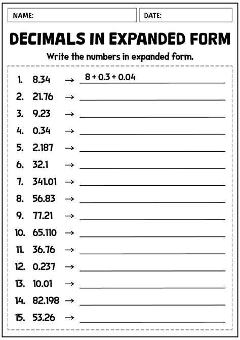 Writing Decimals In Expanded Form Worksheet – Free Printable Practice ...