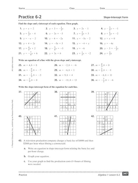 Writing Linear Equations In Slope Intercept Form Worksheet Pdf