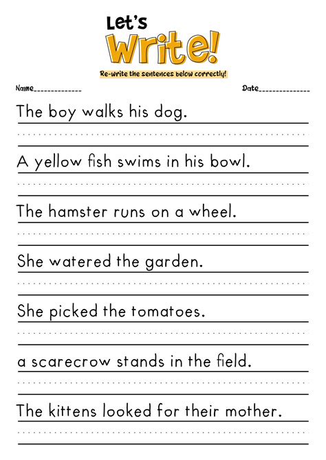 Writing Simple Sentences Worksheets For Kindergarten