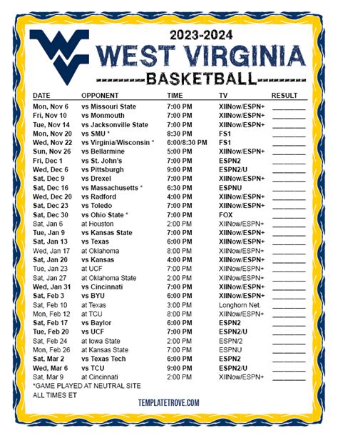 Wvu Basketball Schedule / Photo Gallery II West Virginia Mountaineers