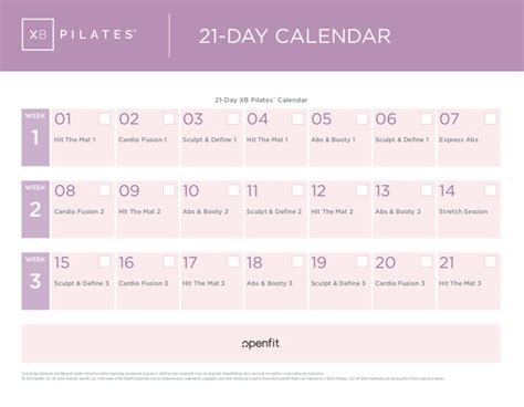 Xb Pilates Calendar