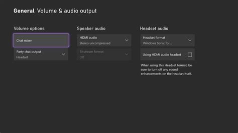 Xbox audio settings