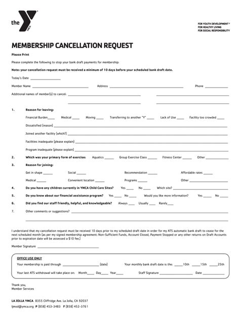 YMCA Membership Cancellation