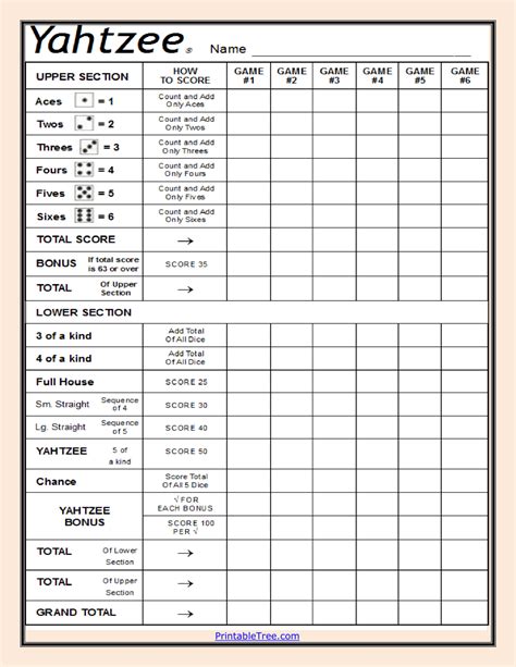 Yahtzee Score Pads Printable