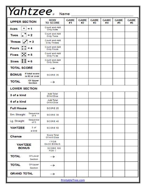 10 Best Large Printable Yahtzee Score Sheets