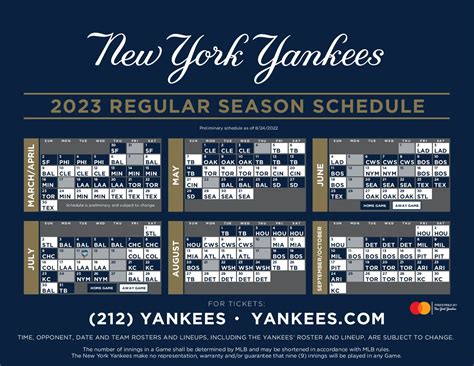 Yankee Schedule 2023 Printable