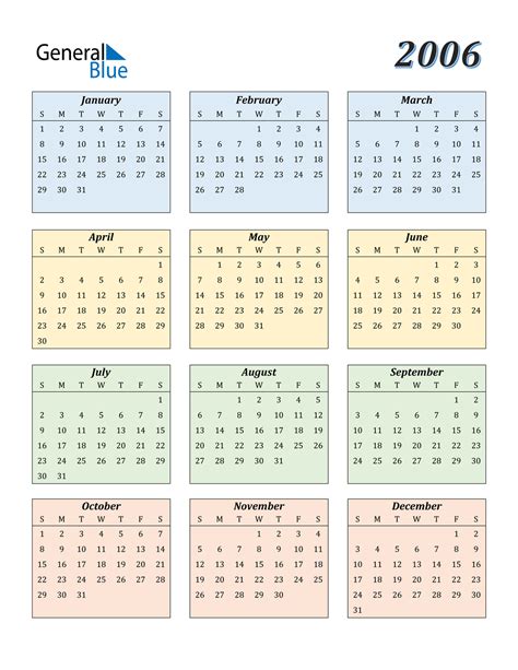 Year Calendar 2006