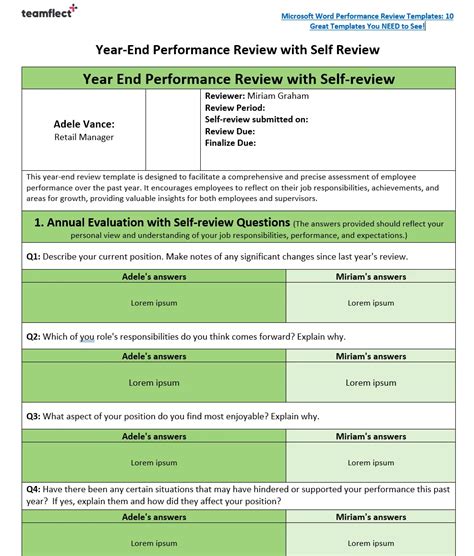 Year End Employee Review Template
