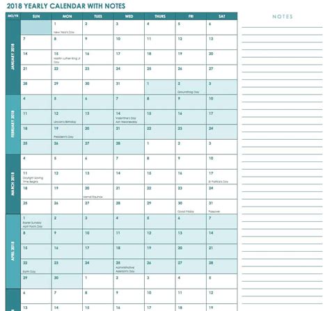 Yearly Calendar Template Excel