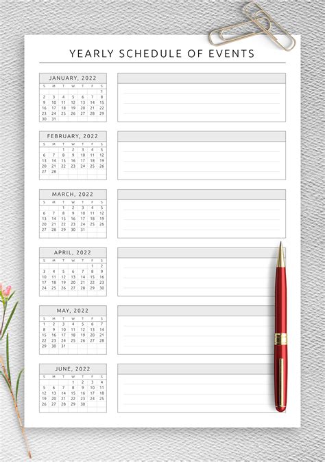 Yearly Schedule Of Events Template