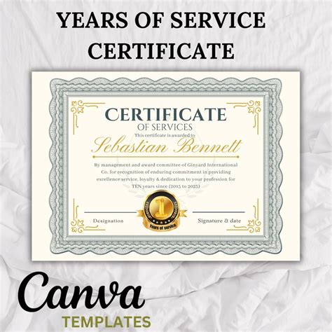 Years Of Service Certificate Template