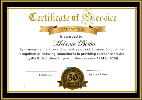 Years Service Certificate Template