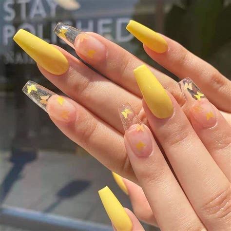 Yellow Butterfly Fake Nails/Press On Nails/Handmade in 2021 Acrylic