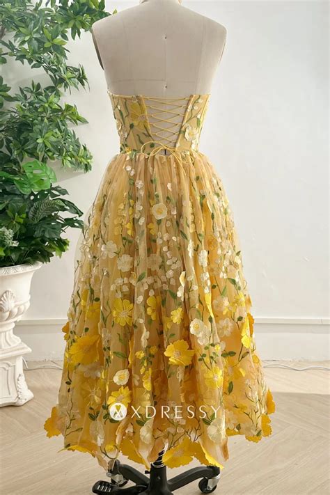 Yellow Flower Prom Dress