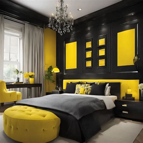 Yellow accents in bedroom
