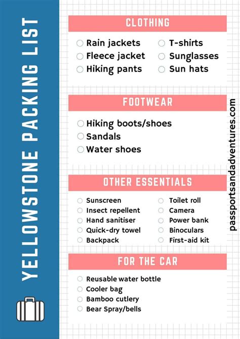 Yellowstone Packing List