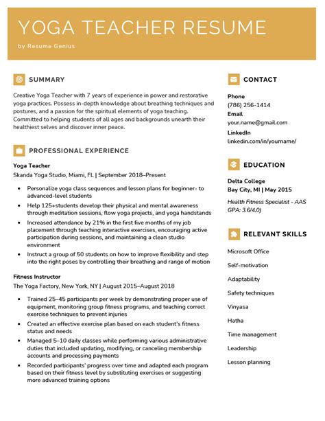 Yoga Instructor Resume