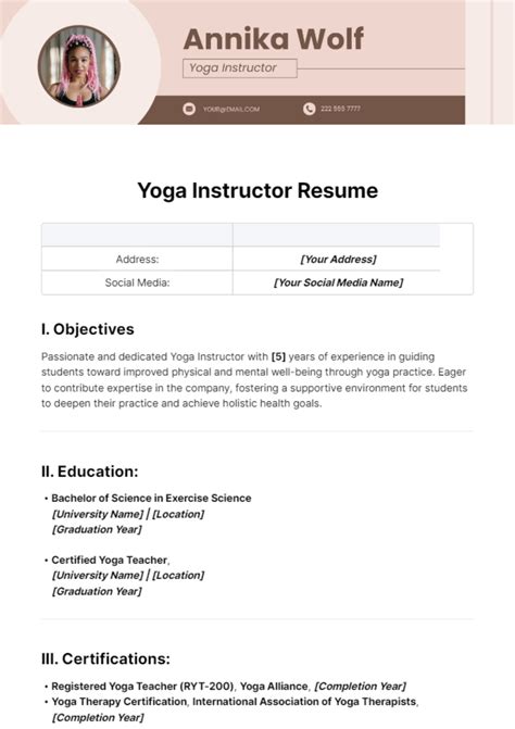 Yoga Instructor Resume Template