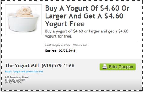 Yogurt Mill Coupon Printable