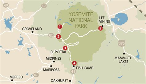 Yosemite National Park Entrances Map