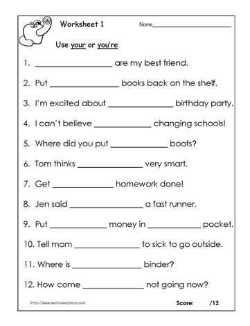 Your Youre Worksheet