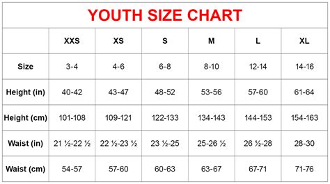 Youth X Small Size Chart
