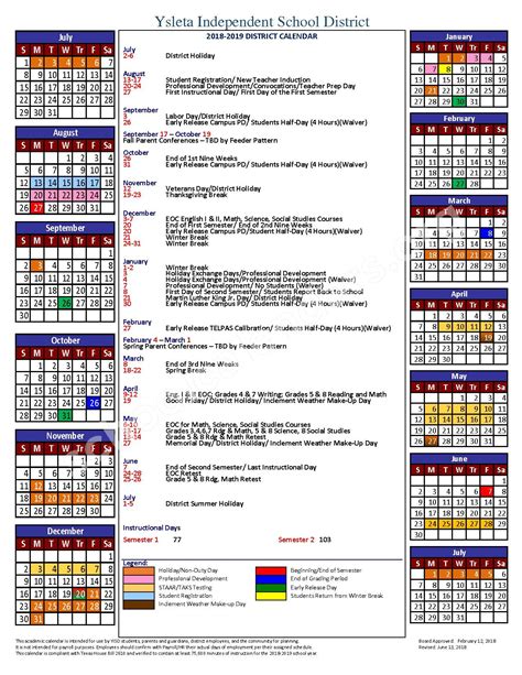 Ysleta District Calendar