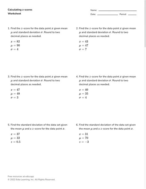 Z Score Practice Worksheet - Free Worksheet Template
