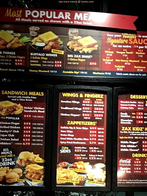 Zaxby's Menu Printable