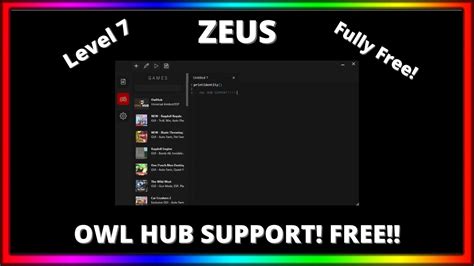 Zeus! free roblox script executor with owl hub support! level 7 