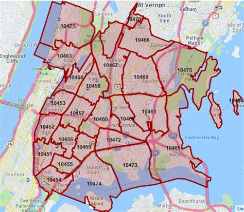 Bronx County, NY Zip Code Wall Map Red Line Style by MarketMAPS MapSales