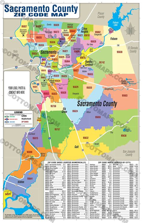 Sacramento California Zip Code Wall Map (Red Line Style) by MarketMAPS
