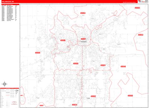 Kalamazoo County, MI Zip Code Wall Map Basic Style by MarketMAPS
