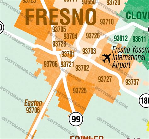 Fresno California Zip Code Wall Map (Red Line Style) by MarketMAPS