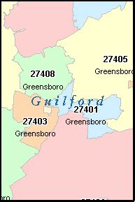 Greensboro NC Zip Code Map