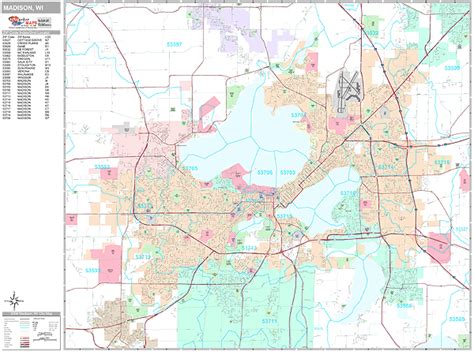 Madison Wisconsin Zip Code Wall Map (Red Line Style) by MarketMAPS