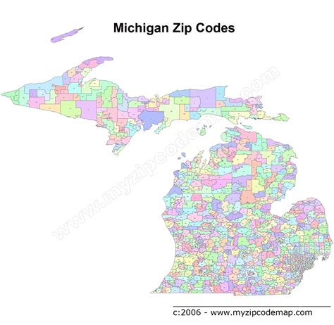 ZIP Code Map State of Michigan Northern Half Laminated