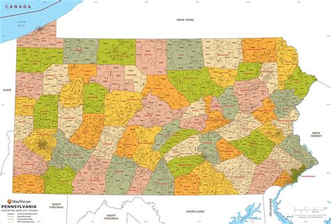 Pennsylvania zip code vector map with location name lossless scalable