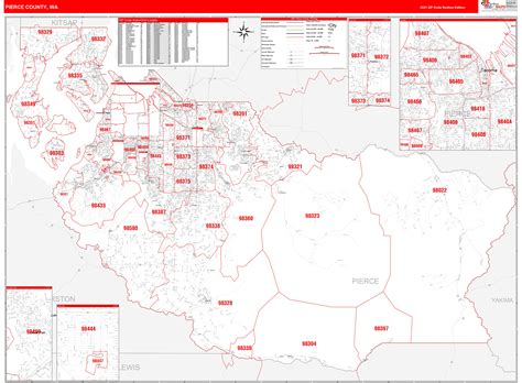 Pierce County, WA Zip Code Wall Map Basic Style by MarketMAPS MapSales
