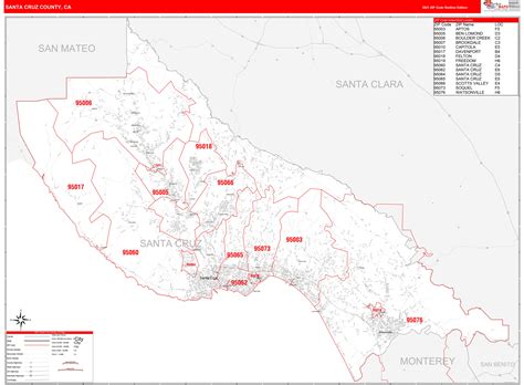 Santa Cruz County, CA Zip Code Wall Map Basic Style by MarketMAPS
