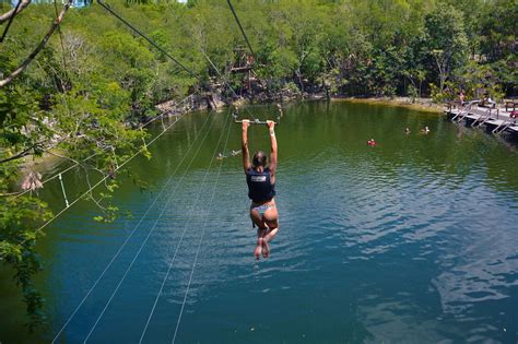 Ziplining into Labnaha Cenote