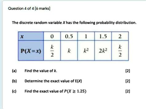 a discrete random variable x has the following probability function